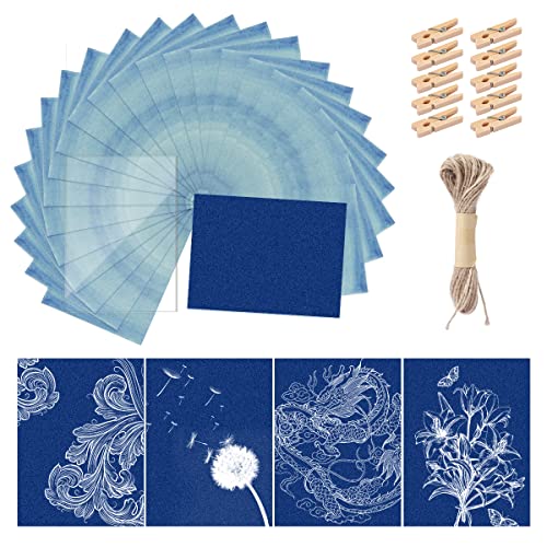 30 Pcs Cyanotype Paper Sun Print Paper Kit High Sensitivity Nature Drawing Printing Sunprint Sun/Solar Activated A5 Paper for Flower Press DIY Arts mwellewm