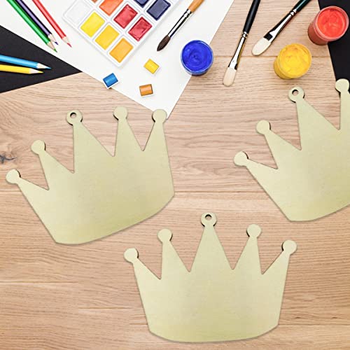 20pcs Unfinished Crown Wood Cut Out Crown Wood DIY Crafts Cutouts Blank Wooden Crown Shaped Hanging Ornaments - WoodArtSupply