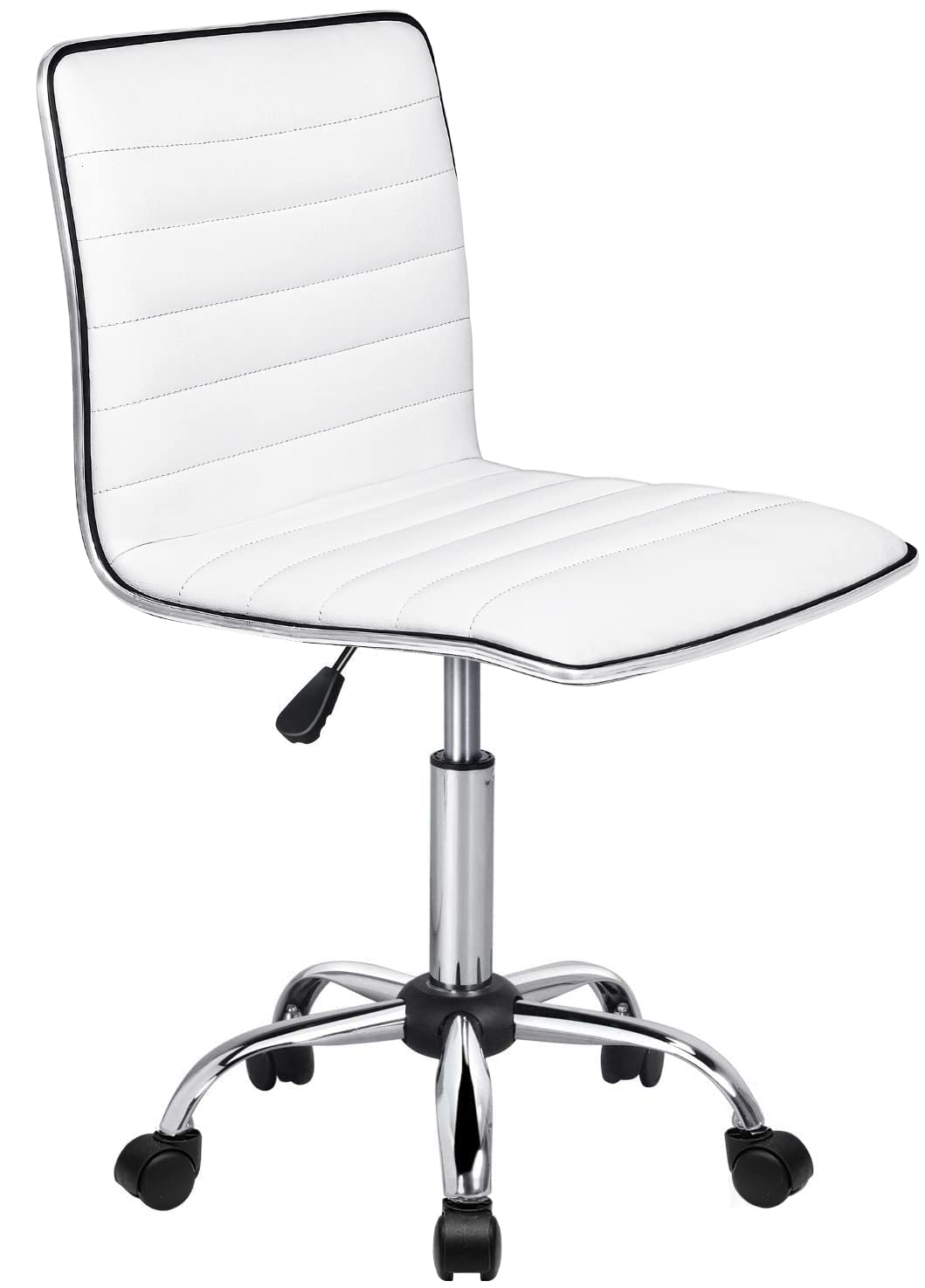 OFIKA Office Desk Chair, Adjustable Task Chair, Low Back Faux Leather Ribbed Swivel Chair, Armless Home Rolling Vanity Chair Retro with Wheels, OFIKA