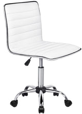 OFIKA Office Desk Chair, Adjustable Task Chair, Low Back Faux Leather Ribbed Swivel Chair, Armless Home Rolling Vanity Chair Retro with Wheels, OFIKA