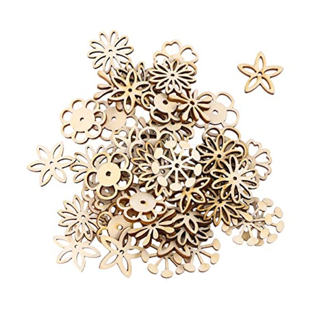 VILLFUL 50pcs Cutout Unfinished Flower Wood Chips Crafting Decoupage Unfinished Wooden Crafts Cut Wood Shapes Flower Wood Slices Wooden Flowers for VILLFUL