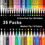 35 Premium Acrylic Paint Marker Pens, Double Pack of Both Extra Fine and Medium Tip, for Rock Painting, Mug, Ceramic, Glass, Wood, Fabric, Canvas, NAWOD