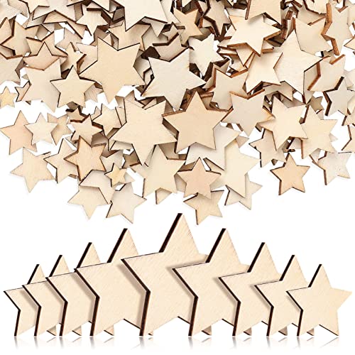 Artibetter Unfinished Wooden Stars 500pcs Wooden Star Cutouts Different Sizes Blank Star Wood Pieces for Christmas Holiday DIY Crafts ARTIBETTER