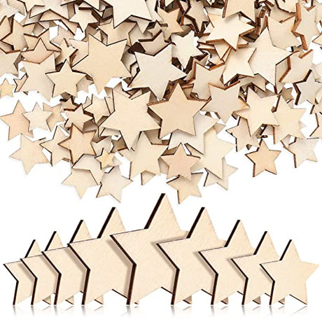 Artibetter Unfinished Wooden Stars 500pcs Wooden Star Cutouts Different Sizes Blank Star Wood Pieces for Christmas Holiday DIY Crafts ARTIBETTER