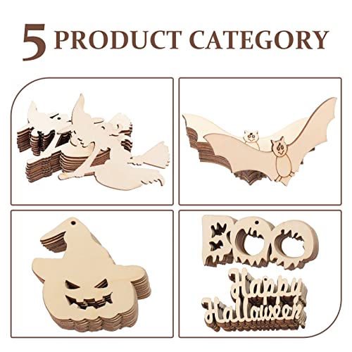 Ciieeo 50Pcs Halloween Wood Chips Ghost Wood Chips Unfinished Wooden Cutouts Unfinished Wood Slices Wooden Gift Tags Wood Jack o Lantern Cutouts Ciieeo