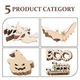 Ciieeo 50Pcs Halloween Wood Chips Ghost Wood Chips Unfinished Wooden Cutouts Unfinished Wood Slices Wooden Gift Tags Wood Jack o Lantern Cutouts Ciieeo