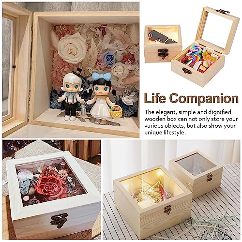 Thyle 12 Pcs Unfinished Wooden Boxes with Glass Lid Small Blank Wooden Box Natural Wooden Christmas Gift Boxes 3.5 x 3.5 x 1.8 Inch Wood Box for