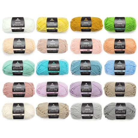 Arteza Acrylic Yarn for Crocheting, 20 Mini-Skeins of Worsted Yarn for Knitting in Light Colors, Machine Washable, Knitting & Crochet Supplies – Use ARTEZA