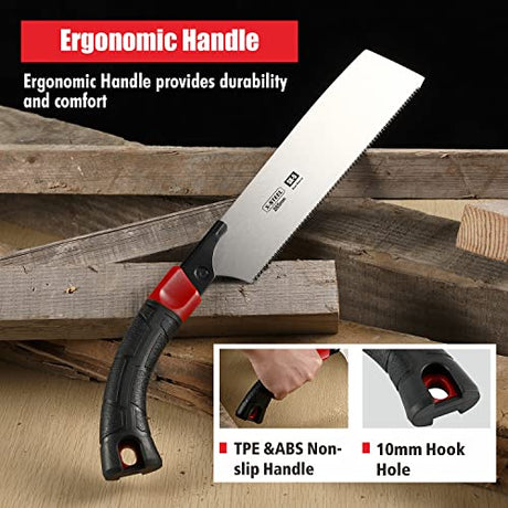 Japanese Pull Saw Hand Flush deep Cutting Trim Saw 10-2/5 Inch （265MM) SK-5 Steel Blade Razor Fine Teeth Saw with Non-slip Rugged curved Handle Ideal X-STEEL