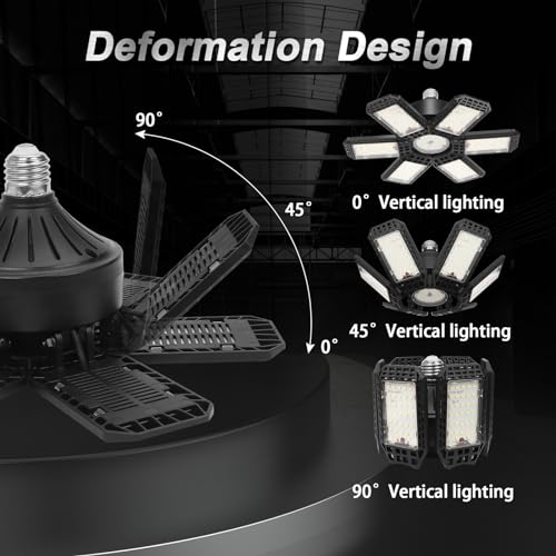 AUDLES 2 Pack Garage Light, 200W LED Shop Lights, E26/E27 LED Garage Light Super Bright LED Garage Ceiling Lights with 6+1 Deformable Panels Garage AUDLES