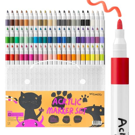 Woomer 60 Colors + 3 Set Lite Acrylic Paint Pens for Rock Painting, Fine Tip No shaking No Pumping Acrylic Paint Markers for Stone, Ceramic, Glass, Woomer