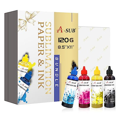 A-SUB Sublimation Starter Kit with Sublimation Paper and Sublimation Ink, 120g Sublimation Paper 8.5X11 Inch and 480ML CMYK Sublimation Ink Bundle