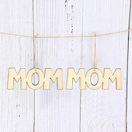 20pcs Mom Wood Cutouts DIY Crafts Mother's Day Unfinished Wooden Gift Tags Ornaments for Happy Mother's Day Birthday Party Decoration JANOU