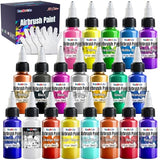 Airbrush Paint, 20 Colors Acrylic Air brush Paint Kit, Water-based, Opaque & Neon Colors, Pearl Colors, for Beginners, Artists, DIY Projects, FansArriche