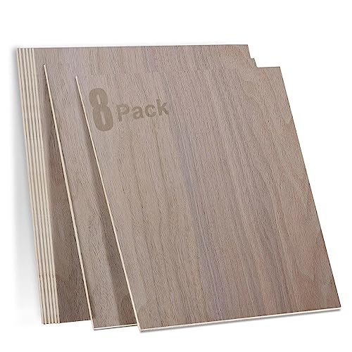 Frylr Walnut Plywood 8pcs - 12"x12"x1/8" A/A Grade Walnut Plywood Wood Sheets - 3MM Thickness Unfinished Wood for Crafts, Laser Cutting and - WoodArtSupply