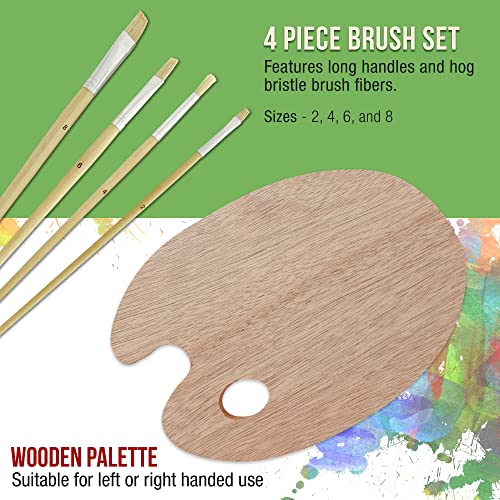 U.S. Art Supply 19-Piece Artist Oil Painting Set with Wooden H-Frame Studio Easel, 12 Vivid Oil Paint Colors, Stretched Canvas, 4 Brushes, Wood - WoodArtSupply