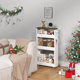 CHLORYARD Slim Storage Cart, 4-Tier Kitchen Rolling Cart Narrow Storage Cabinet with Handle & Wood Top, Metal Rolling Shelf Unit for Kitchen Bathroom CHLORYARD