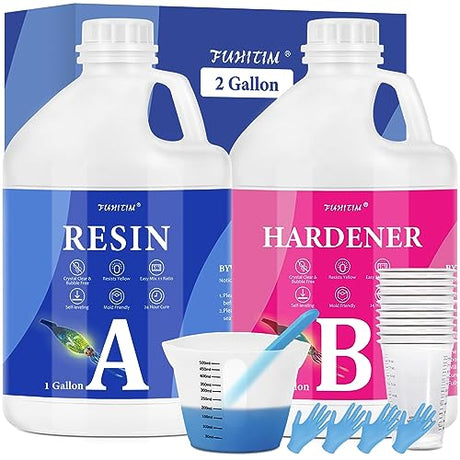 Epoxy Resin 2 Gallon - Crystal Clear Epoxy Resin Kit - Self-Leveling, High-Glossy, No Yellowing, No Bubbles Casting Resin Perfect for Crafts, Table FUHITIM
