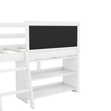 SOFTSEA Twin Size Low Loft Bed with Movable Shelves and Chalkboard - Space-Saving Wooden Design in White SOFTSEA