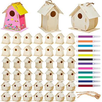 21 Sets DIY Birdhouse Kit for Kids to Build and Paint, Include Unfinished Wooden Bird House, Strips and Colorful Painting Pens for Girls Boys Fun - WoodArtSupply