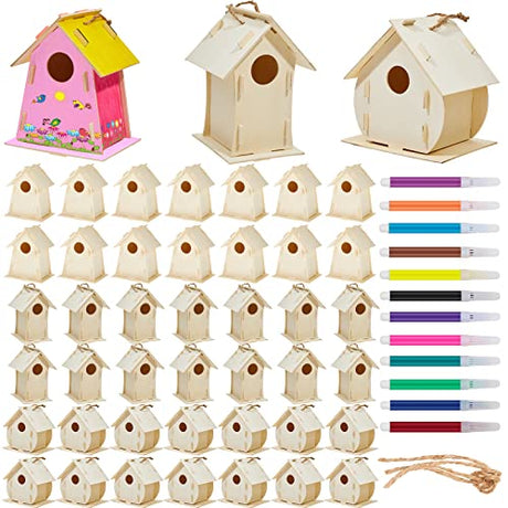 21 Sets DIY Birdhouse Kit for Kids to Build and Paint, Include Unfinished Wooden Bird House, Strips and Colorful Painting Pens for Girls Boys Fun Deekin