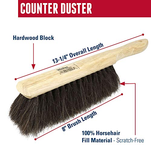 Weiler 44003 Horsehair Counter Duster with Wood Handle, Horsehair Fill, 2-1/2" Head Width, 8" Overall Length, Natural Weiler