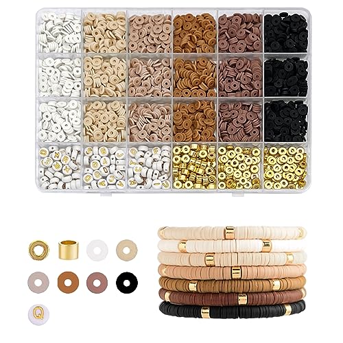 EMUFOOK 2414Pcs Clay Beads for Bracelet Making Kit Friendship Bracelet Kit for Girls Adults 6 Color Polymer Clay Beads Charms for Jewelry Making Kit - WoodArtSupply