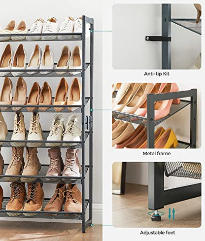 SONGMICS 6-Tier Shoe Rack Storage, Metal Shoe Organizer Stand for Garage, Entryway, Set of 2 3-Tier Stackable Shoe Rack Shelf, with Adjustable Flat