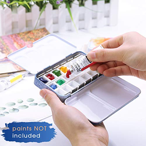 PEVART Empty Watercolor Palette, Metal Empty Watercolor Tin Palette Paint Case with Fold Out Palette with 50 Empty Half Pans for DIY Painting Tray PEVART