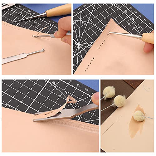 28 Pcs Leathercraft Hand Tools Kit, Upholstery Repair Kit Leather Working Tools with Leather Prong Punch, Leather Hammer, Stitching Groover, Leather JUPEAN