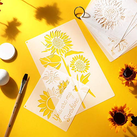 8 Pieces Sunflower Butterflies Painting Stencils for Painting on Wood Flower Butterfly Stencil Kit for Painting on Wall Canvas You are My Sunshine Zonon