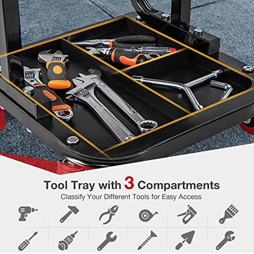 IRONMAX Rolling Creeper Seat, Garage Shop Stool on Wheels with Padded Seat & Tool Tray Storage, 330 LBS Capacity, Heavy Duty Mechanic Stool Chair Car - WoodArtSupply