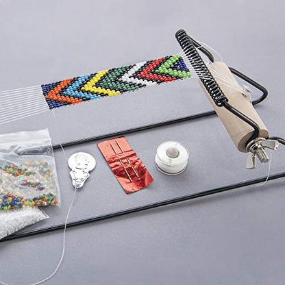 The Beadsmith Metal Bead Loom Kit, Includes Loom (12.5" x 2.5" x 3"), Thread, Needles, and 18 Grams Glass Beads for Bracelets, Necklaces, Belts, and - WoodArtSupply