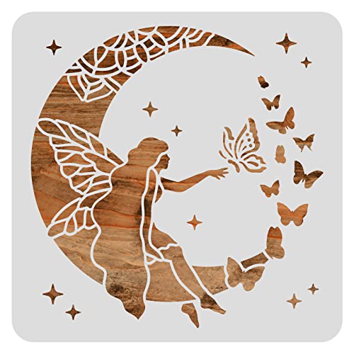 BENECREAT 12x12" Dream Fairy Theme Plastic Stencils, Reusable Fairy Cutouts Painting Template for Painting, Wood Burning, Pyrography and Engraving - WoodArtSupply