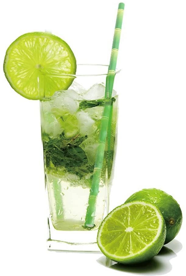 Green Bamboo Paper Straws, 100 Pieces Bamboo Printed Disposable Biodegradable Paper Drinking Straws for Cocktail, Party Decoration BOFA Eco Tableware