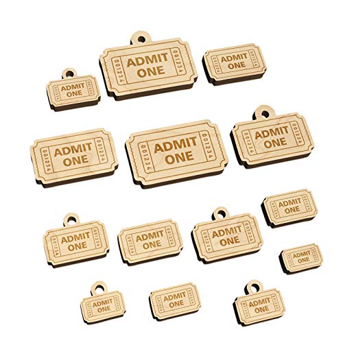 Classic Admit One Movie Raffle Ticket Mini Wood Shape Charms Jewelry DIY Craft - 18mm (17pcs) - with Hole - WoodArtSupply