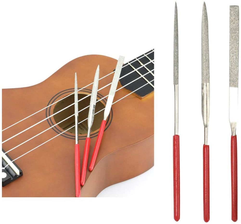 TUOREN 61Pieces Complete Guitar Repairing Tool Kit with Ruler Gauge Measuring Tool Hex Wrench Files Fingerboard Guard Grinding Stone Guitar Gift for TUOREN