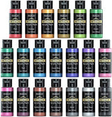 Shuttle Art Metallic Acrylic Paint Set, 20 Colors Metallic Paint in Bottles (60ml, 2oz) with 3 Brushes and 1 Palette, Rich Pigments, Non-Toxic for Shuttle Art