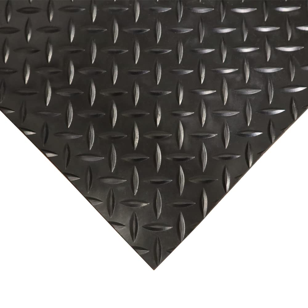 Rubber-Cal Diamond-Plate Rubber Flooring Rolls - 3 mm x 4 ft x 3 ft Rolls - Black - WoodArtSupply