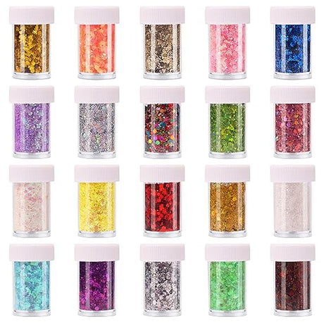 20 Assorted Colors Holographic Chunky and Fine Mixed Glitter,Shake Jar,for DIY Craft Epoxy Resin Tumber Making,Nail Art,Body Glitter,Jewelry Earring LICOOL GLITTER