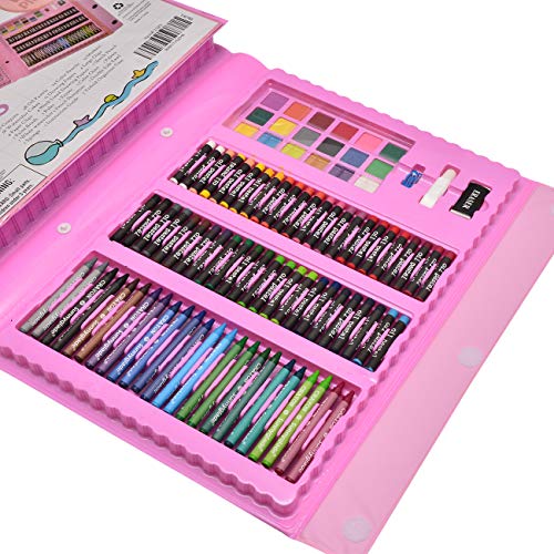 Sunnyglade 185 Pieces Double Sided Trifold Easel Art Set, Drawing Art Box with Oil Pastels, Crayons, Colored Pencils, Markers, Paint Brush, Sunnyglade