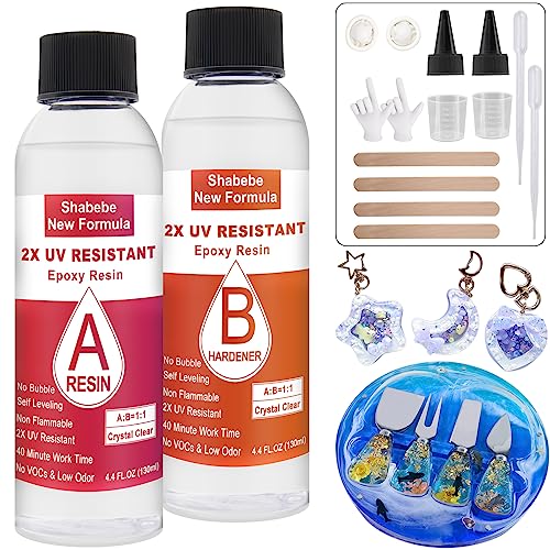 Epoxy Resin, Upgrade Formula 8.8OZ 2X UV Resistant Resin, Epoxy Casting and Coating Resin Kit with Sticks, Self Leveling Easy Mix for Art, Crafts, - WoodArtSupply