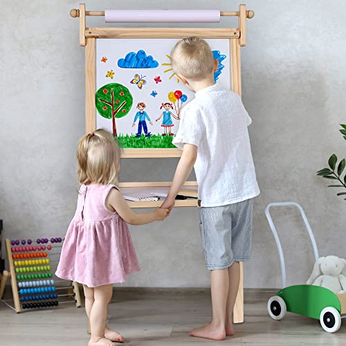 Kraftic Deluxe Standing Art Easel for Kids - Toddler Drawing Chalkboard, Magnetic Whiteboard, Dry Erase Board, Paper Roll and Accessories - WoodArtSupply