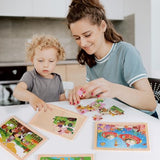 Wooden Puzzles Toys for Kids Ages 3-5, Set of 4 Packs with 24-Piece Farm, Insects, Animals Wood Jigsaw Puzzles, Preschool Educational Brain Teaser NASHRIO