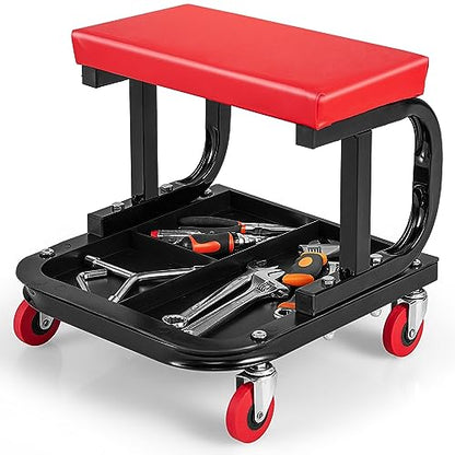 IRONMAX Rolling Creeper Seat, Garage Shop Stool on Wheels with Padded Seat & Tool Tray Storage, 330 LBS Capacity, Heavy Duty Mechanic Stool Chair Car - WoodArtSupply