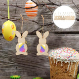 KALLORY Easter Wooden Bunny Cutouts: 36pcs Unfinished Rabbit Slices Large Easter Wood Pieces Easter Wooden Ornaments with Rope for DIY Easter KALLORY
