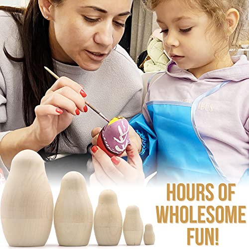 AEVVV Blank Russian Nesting Dolls Set 5 pcs - Unpainted Dolls - Unfinished Nesting Dolls - Russian Nesting Dolls to Paint - Blank Nesting Dolls - DIY AEVVV