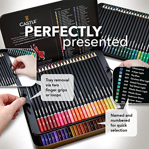 Castle Art Supplies 72 Watercolor Pencils Set | Vibrant Pigments for Blending, Drawing and Painting | For Adults, Hobbyists and Professionals I Castle Art Supplies
