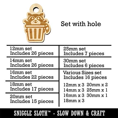 Lively Raccoon in Trash Can Mini Wood Shape Charms Jewelry DIY Craft - 12mm (26pcs) - with Hole Sniggle Sloth