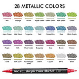 28 Metallic Colors Dual Tip Acrylic Paint Markers, Brush Tip and Fine Tip Acrylic Paint Pens for Rock Painting, Ceramic, Wood, Canvas, Plastic, Shuttle Art